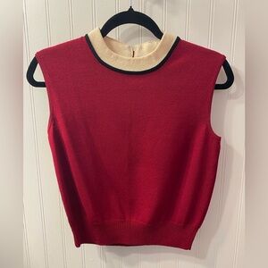 St. John Red and Cream Sleeveless Knit Top